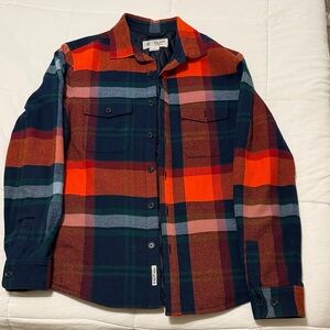 Original Penguin Men's Multicolor Plaid Shirt Jacket - Orange & Navy Medium